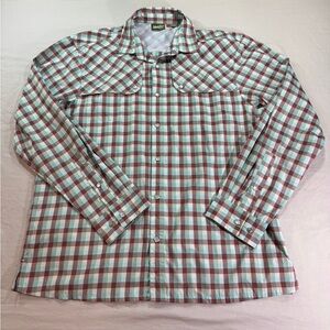 Howler Bros Mens M  Vented Plaid Pearl Snap Fishing Shirt Long Sleeve Teal/Red